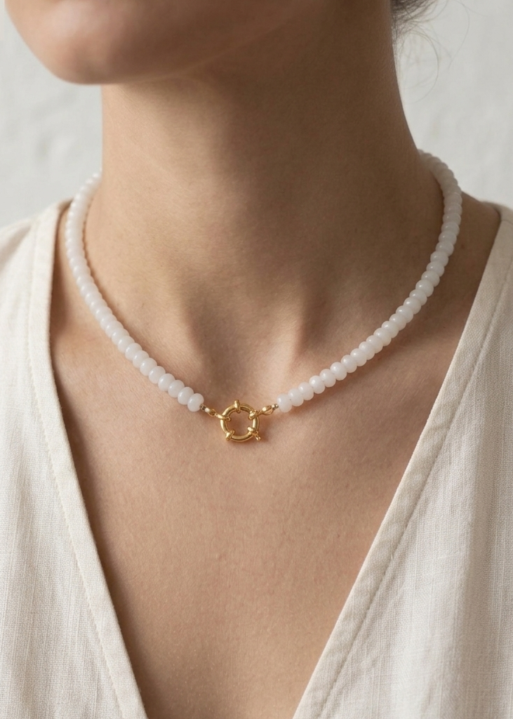 Crème | Witte Jade | Halsketting