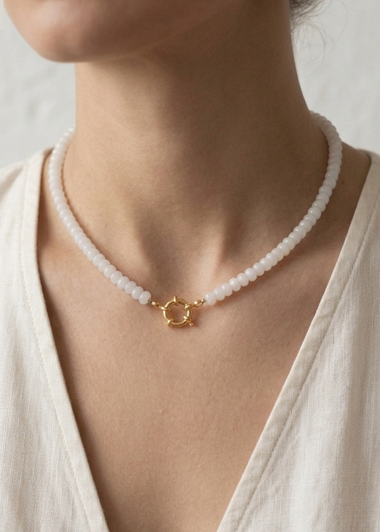 Crème | Witte Jade | Halsketting