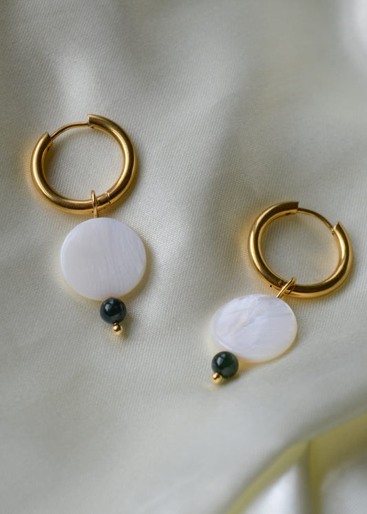 Crème | Schelp en Mosagaat | Oorringen