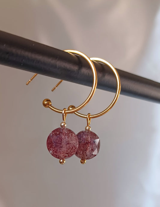 Violet | Strawberry quartz | Oorbellen